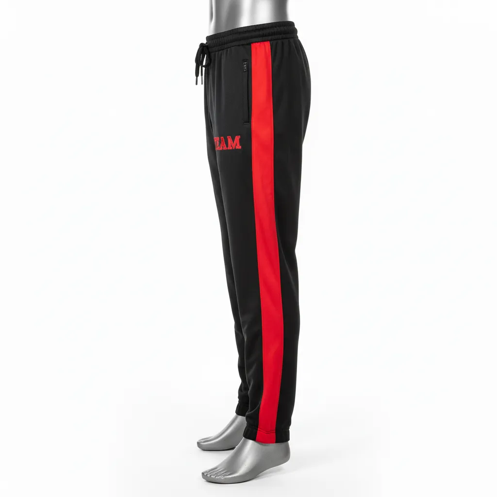 Custom Wrestling Full Length Warmup Pant - Black, Red - Side Panel - Side View - Kinexa Sportswear