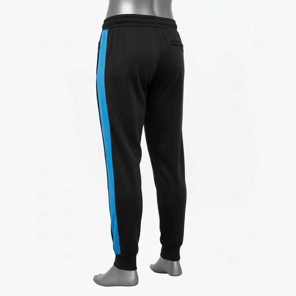 Custom Wrestling Full Length Warmup Pant - Black - Royal Dual Stripe - Back View - Kinexa Sportswear