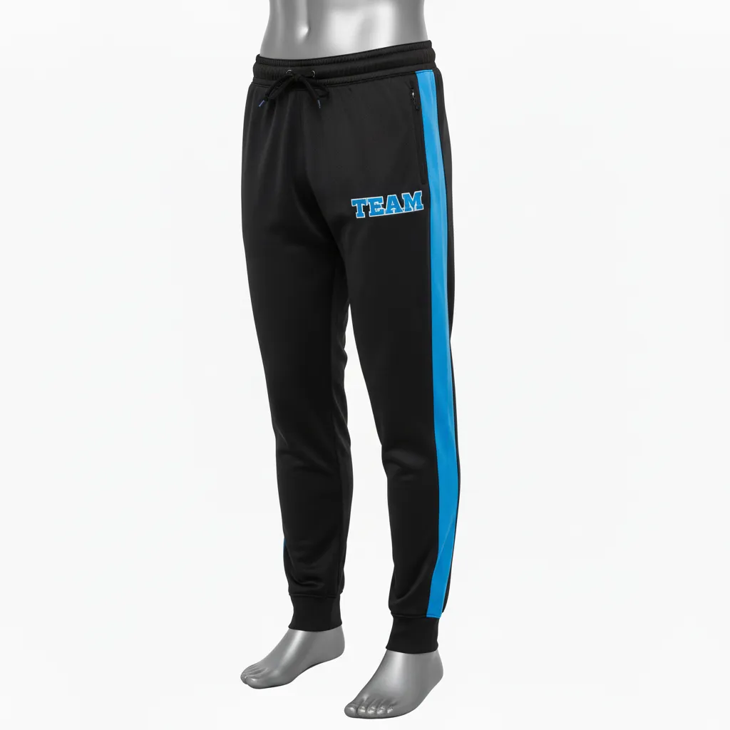 Custom Wrestling Full Length Warmup Pant - Black - Royal Dual Stripe - Front View - Kinexa Sportswear