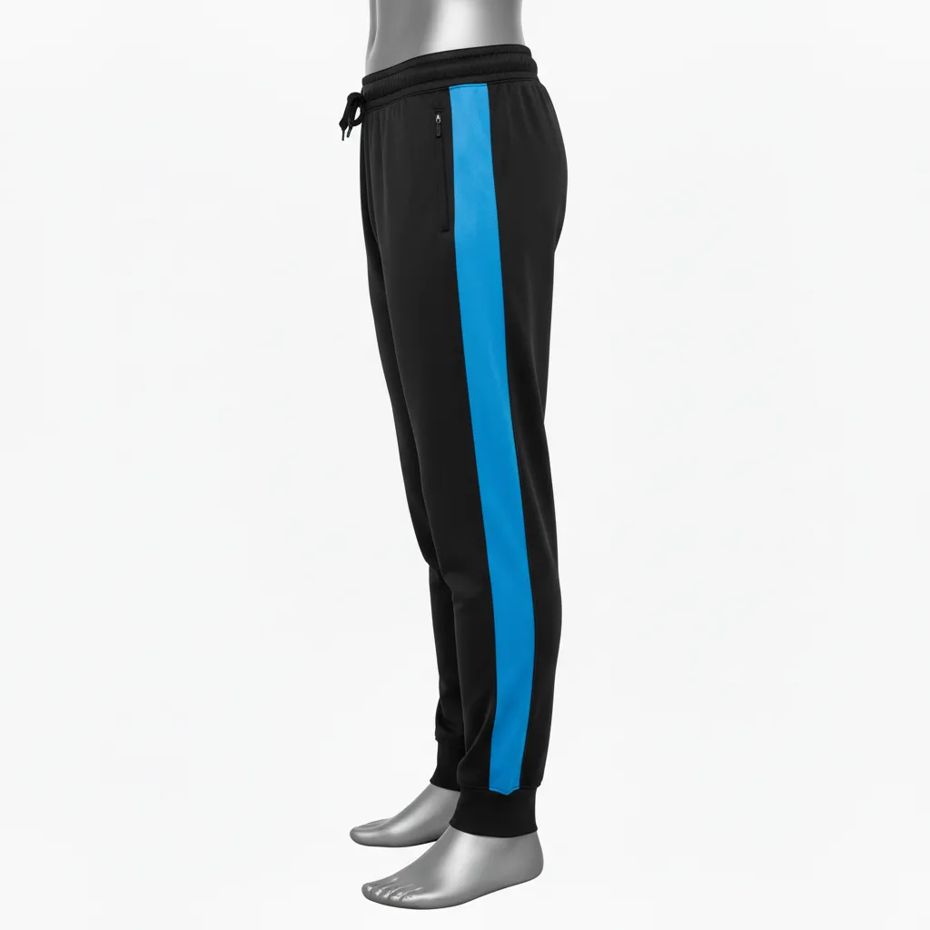 Custom Wrestling Full Length Warmup Pant - Black - Royal Dual Stripe - Side View - Kinexa Sportswear