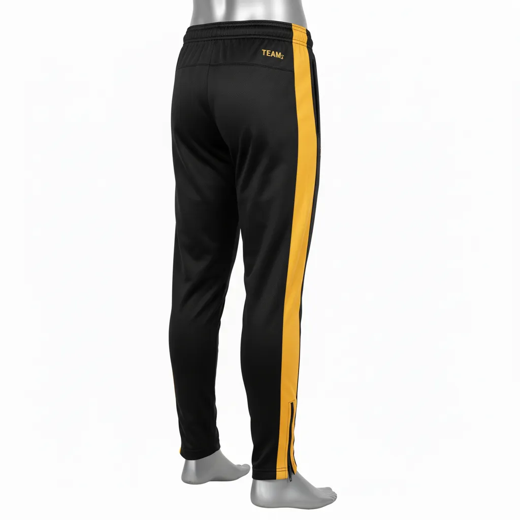 Custom Wrestling Full Length Warmup Pant - Black, Gold - Vegas Side Panel - Back View - Kinexa Sportswear