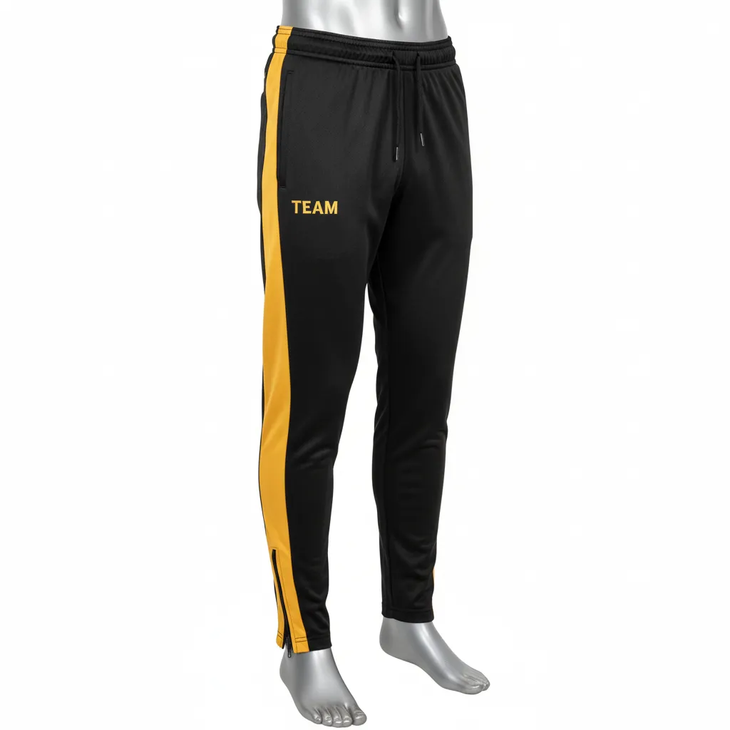 Custom Wrestling Full Length Warmup Pant - Black, Gold - Vegas Side Panel - Front View - Kinexa Sportswear