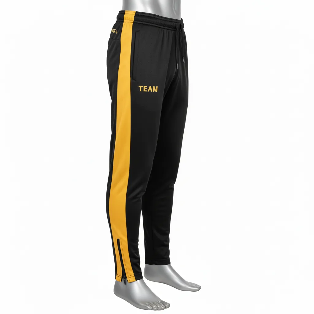 Custom Wrestling Full Length Warmup Pant - Black, Gold - Vegas Side Panel - Side View - Kinexa Sportswear