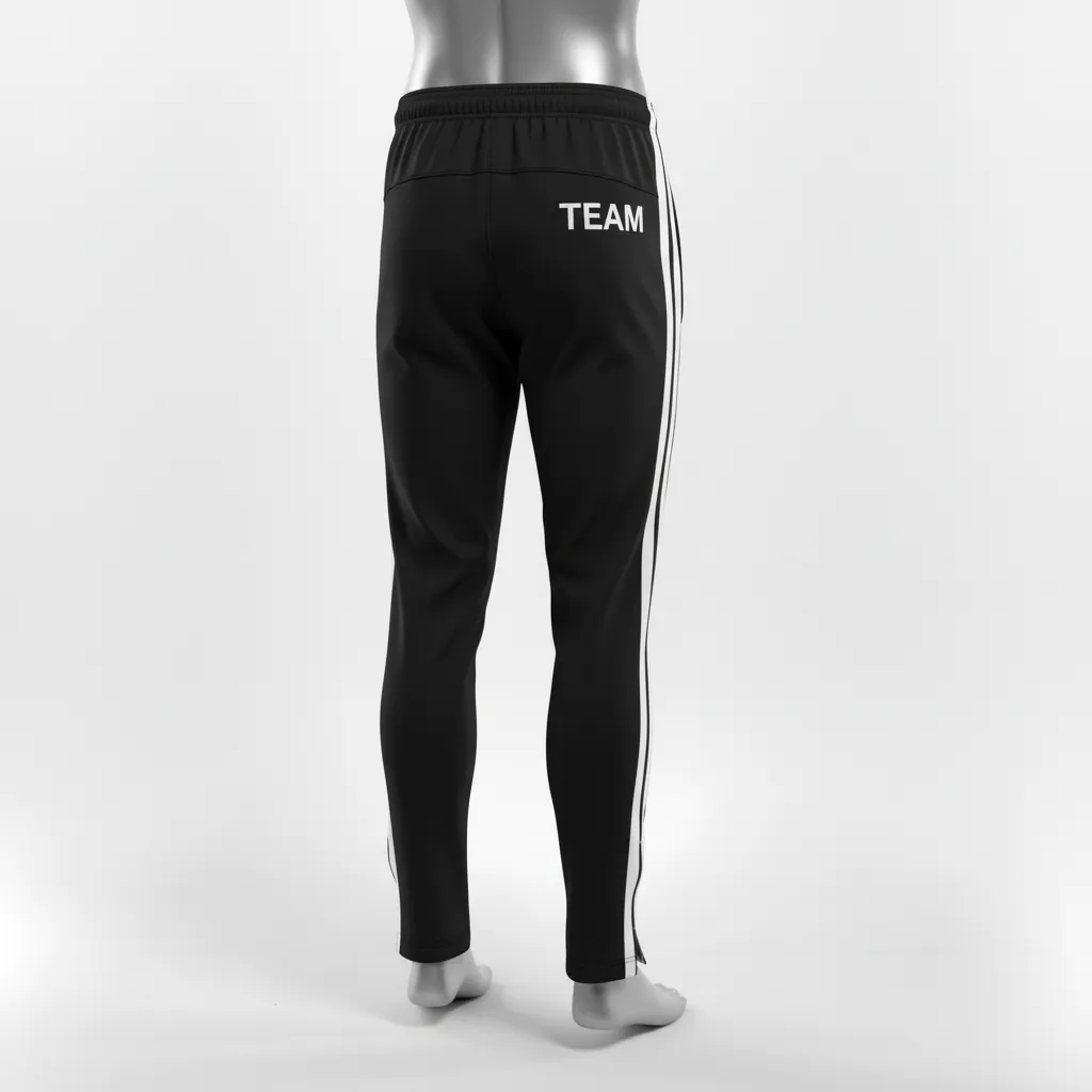 Custom Wrestling Full Length Warmup Pant - Black, White - Dual Stripe - Back View - Kinexa Sportswear