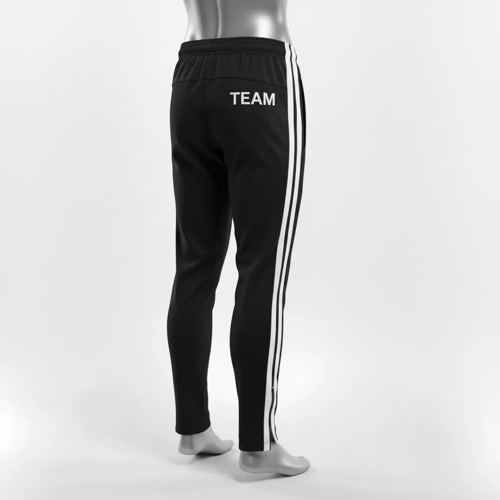 Custom Wrestling Full Length Warmup Pant - Black, White - Dual Stripe - Side View - Kinexa Sportswear