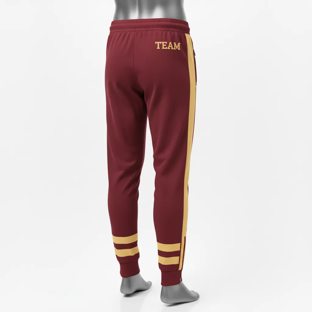Custom Wrestling Full Length Warmup Pant - Burgundy, Gold - Vegas Side Stripe - Front View - Kinexa Sportswear