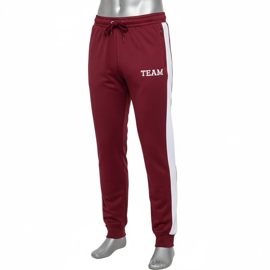 Custom Wrestling Full Length Warmup Pant - Burgundy, White - Side Panel - Front View - Kinexa Sportswear