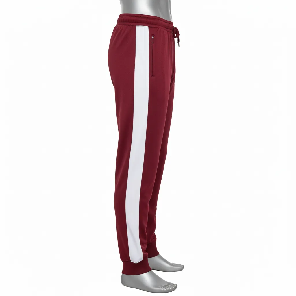 Custom Wrestling Full Length Warmup Pant - Burgundy, White - Side Panel - Side View - Kinexa Sportswear