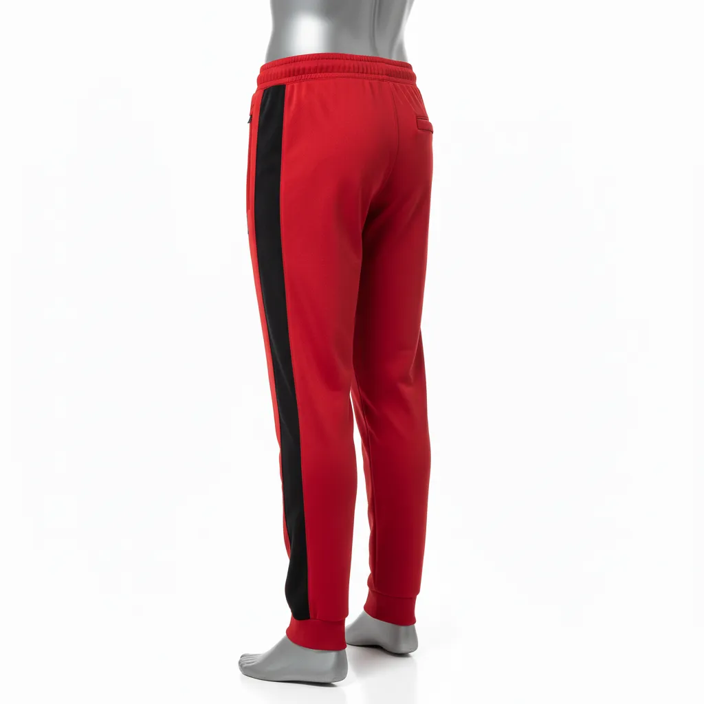 Custom Wrestling Full Length Warmup Pant - Black - Cardinal Side Panel - Back View - Kinexa Sportswear