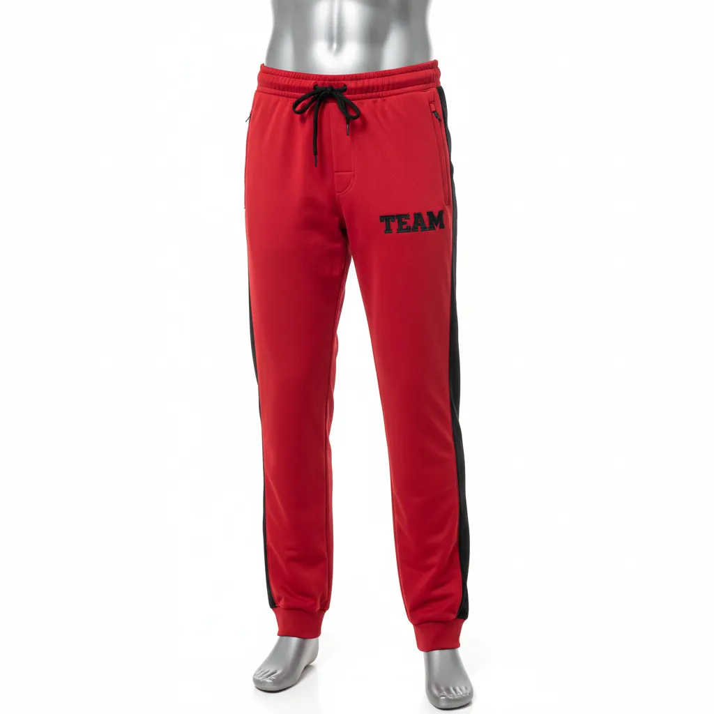 Custom Wrestling Full Length Warmup Pant - Black - Cardinal Side Panel - Front View - Kinexa Sportswear