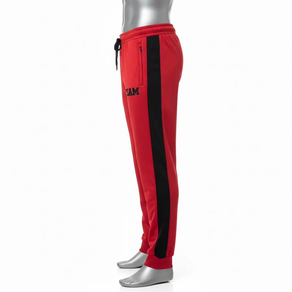 Custom Wrestling Full Length Warmup Pant - Black - Cardinal Side Panel - Side View - Kinexa Sportswear