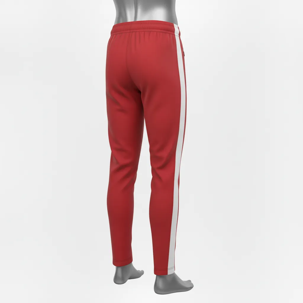 Custom Wrestling Full Length Warmup Pant - White - Cardinal Dual Stripe - Back View - Kinexa Sportswear