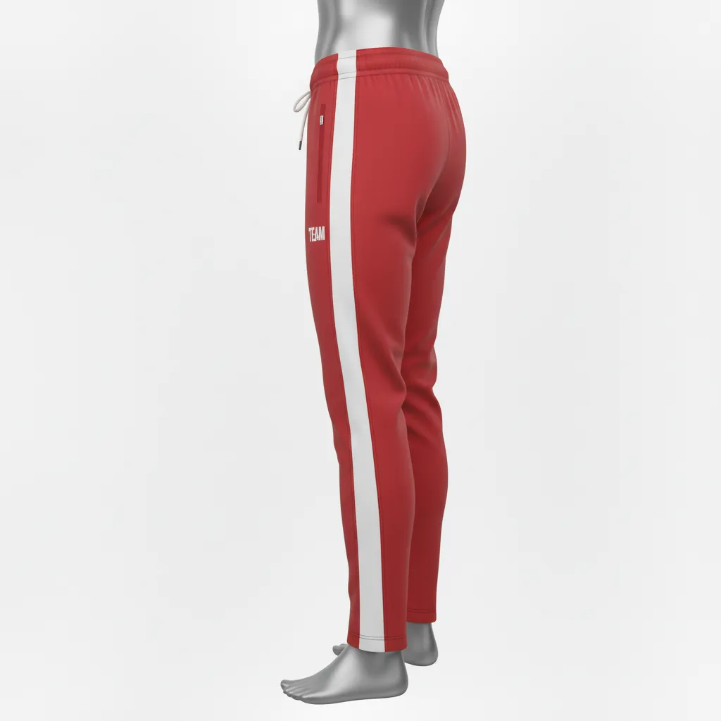 Custom Wrestling Full Length Warmup Pant - White - Cardinal Dual Stripe - Side View - Kinexa Sportswear