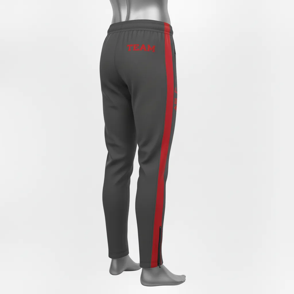 Custom Wrestling Full Length Warmup Pant - Red - Charcoal Side Panel - Back View - Kinexa Sportswear
