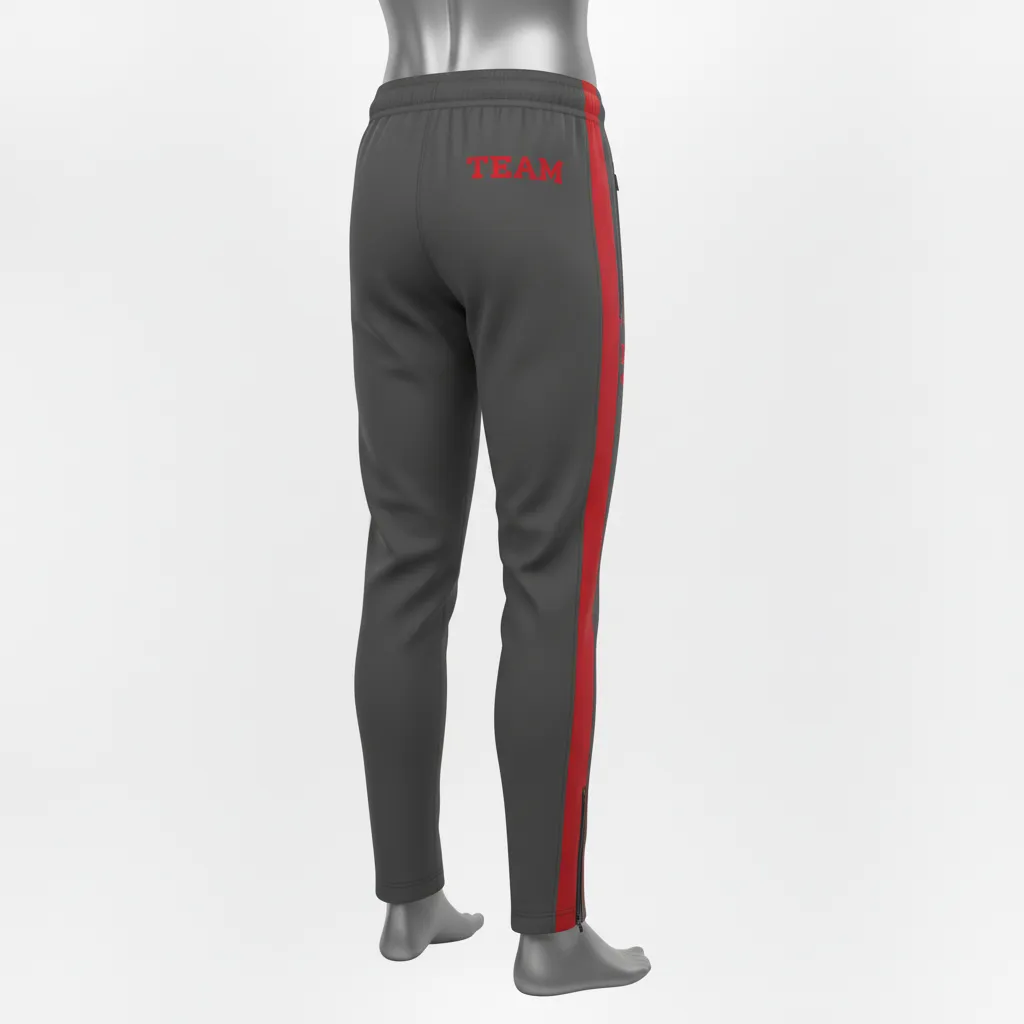 Custom Wrestling Full Length Warmup Pant - Red - Charcoal Side Panel - Front View - Kinexa Sportswear