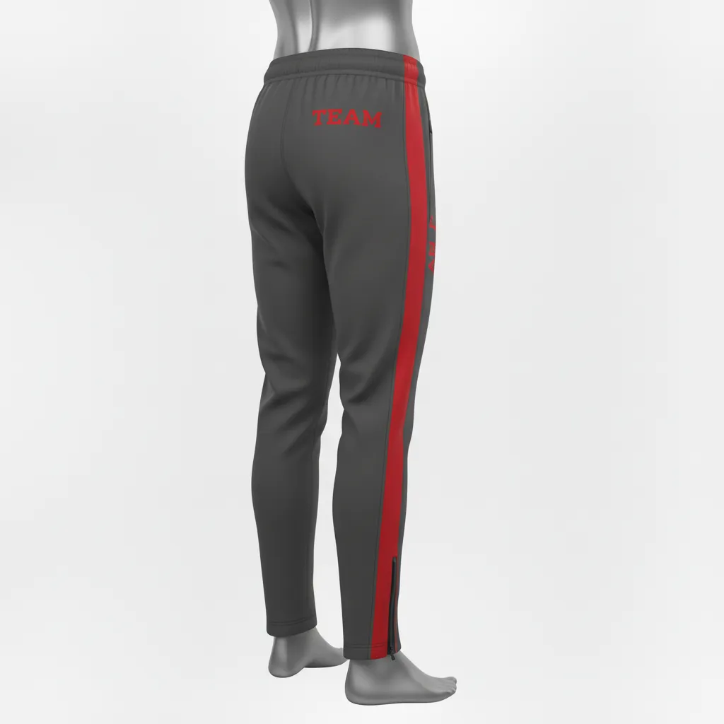 Custom Wrestling Full Length Warmup Pant - Red - Charcoal Side Panel - Side View - Kinexa Sportswear