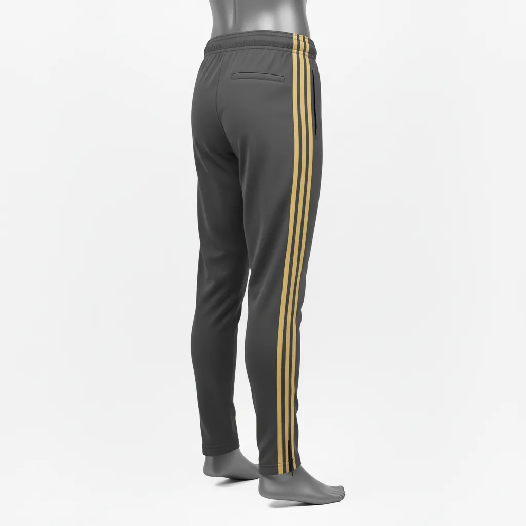 Custom Wrestling Full Length Warmup Pant - Gold - Charcoal Vegas Dual Stripe - Back View - Kinexa Sportswear