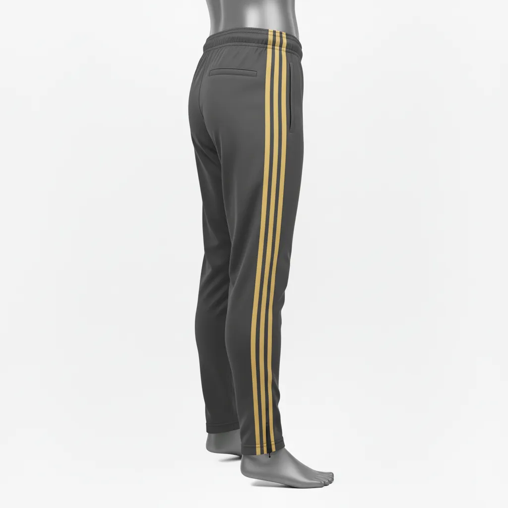 Custom Wrestling Full Length Warmup Pant - Gold - Charcoal Vegas Dual Stripe - Side View - Kinexa Sportswear