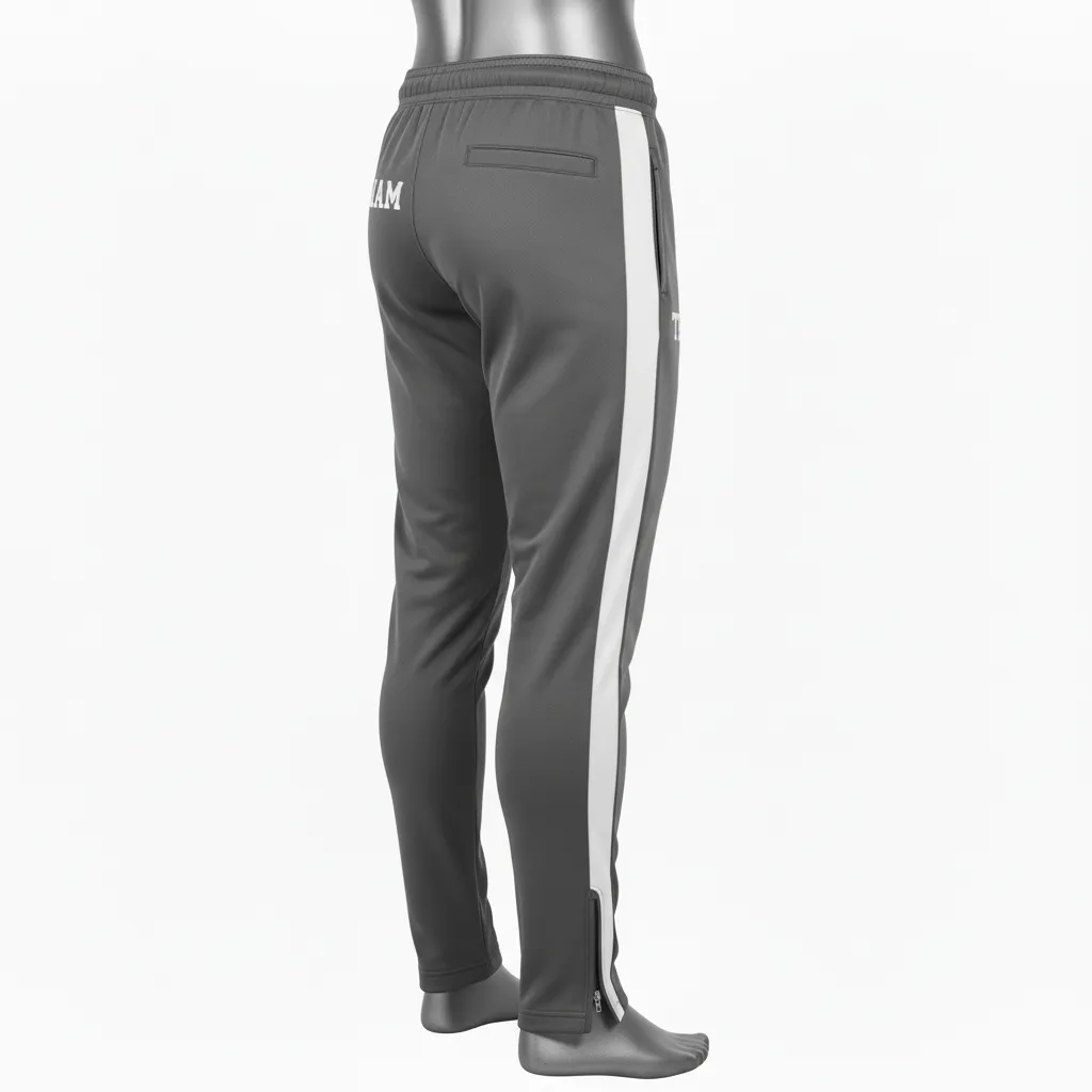 Custom Wrestling Full Length Warmup Pant - White - Charcoal Side Stripe - Back View - Kinexa Sportswear