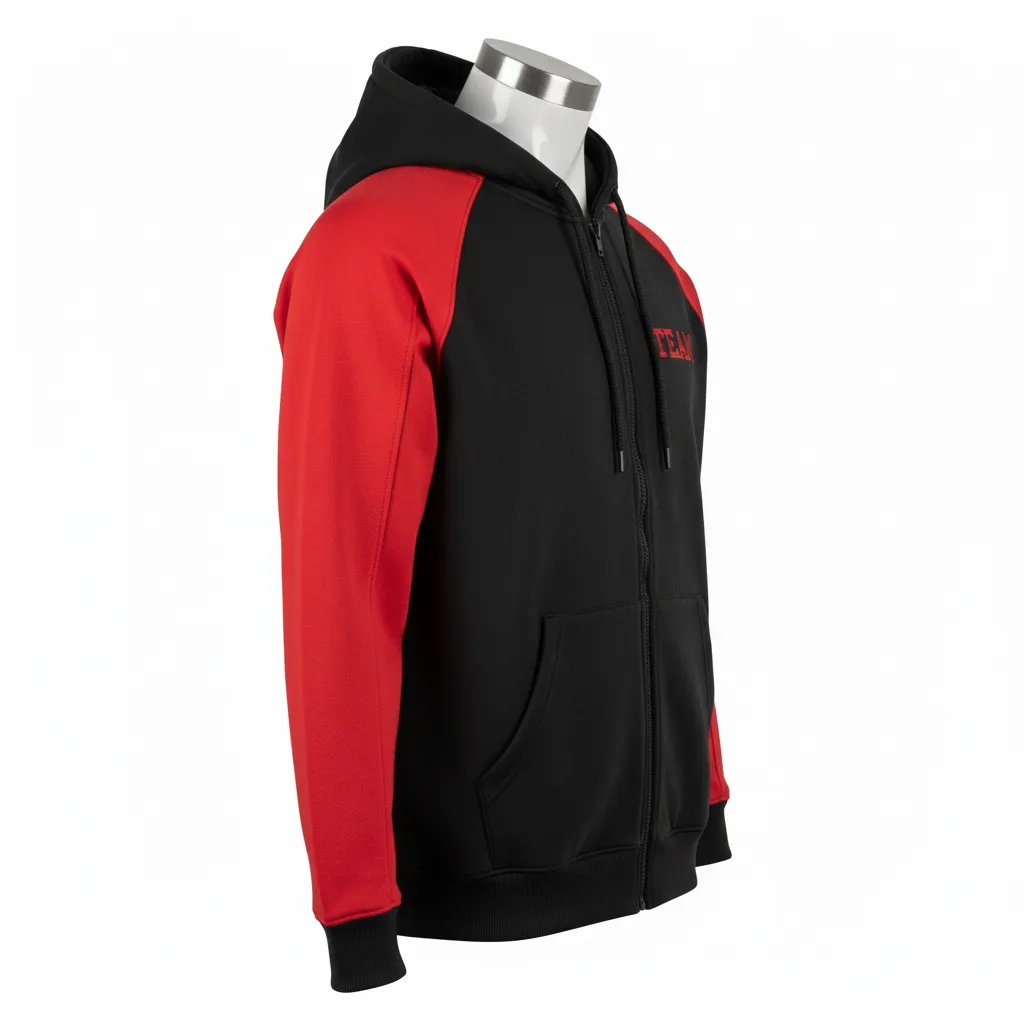 Custom Wrestling Full Zip Hoodie - Black, Red - Raglan - Side View - Kinexa Sportswear