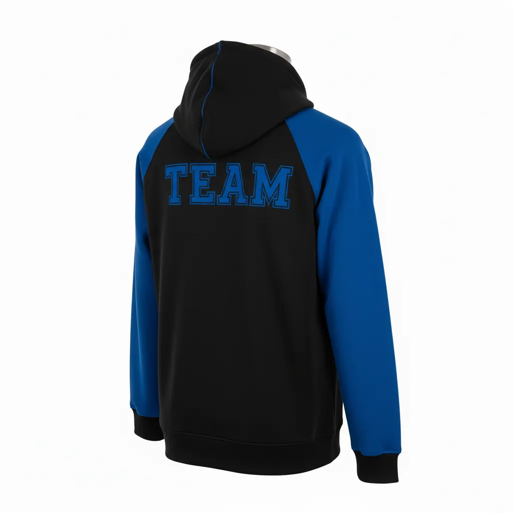 Custom Wrestling Full Zip Hoodie - Black - Royal Raglan - Back View - Kinexa Sportswear