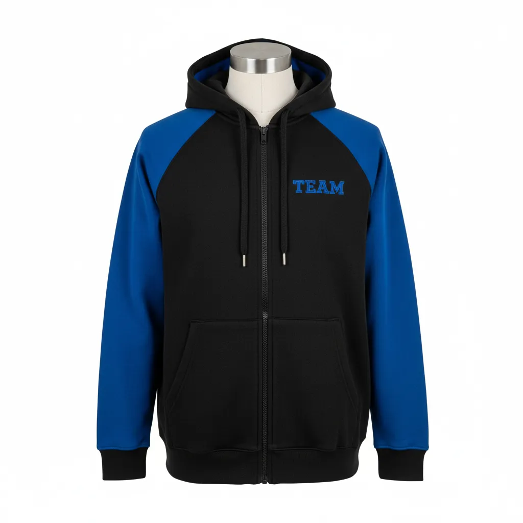 Custom Wrestling Full Zip Hoodie - Black - Royal Raglan - Front View - Kinexa Sportswear