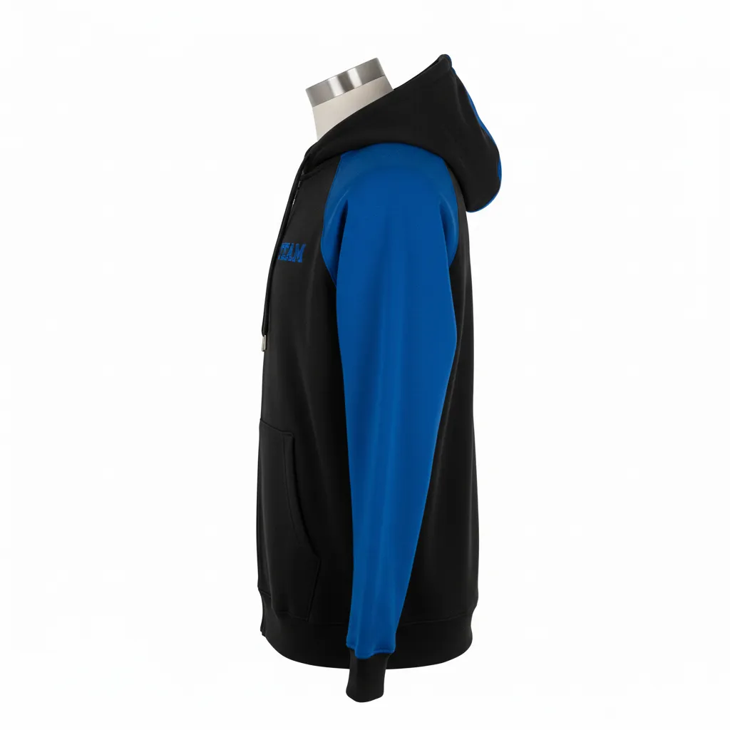 Custom Wrestling Full Zip Hoodie - Black - Royal Raglan - Side View - Kinexa Sportswear