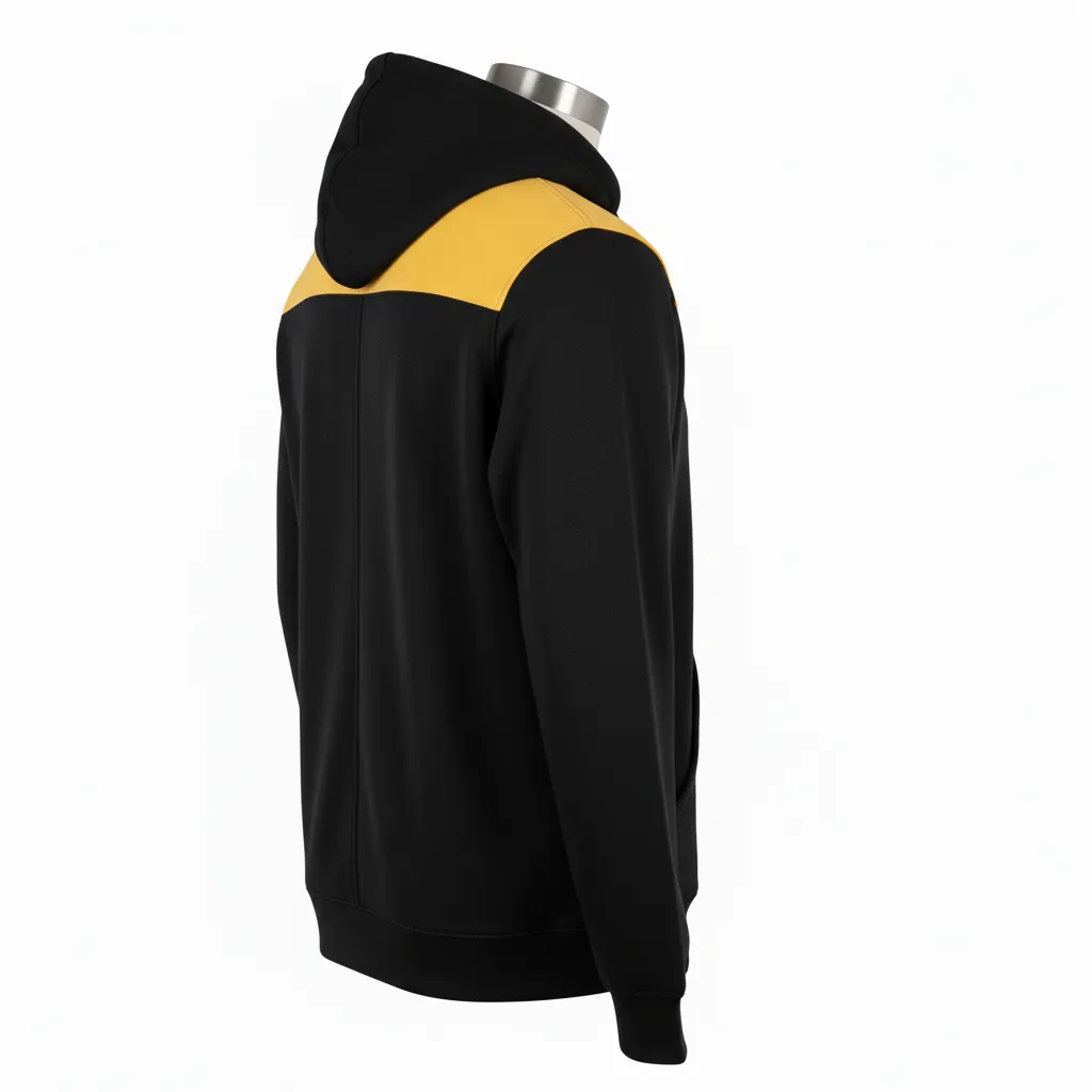 Custom Wrestling Full Zip Hoodie - Black, Gold - Vegas Shoulder Stripe - Back View - Kinexa Sportswear