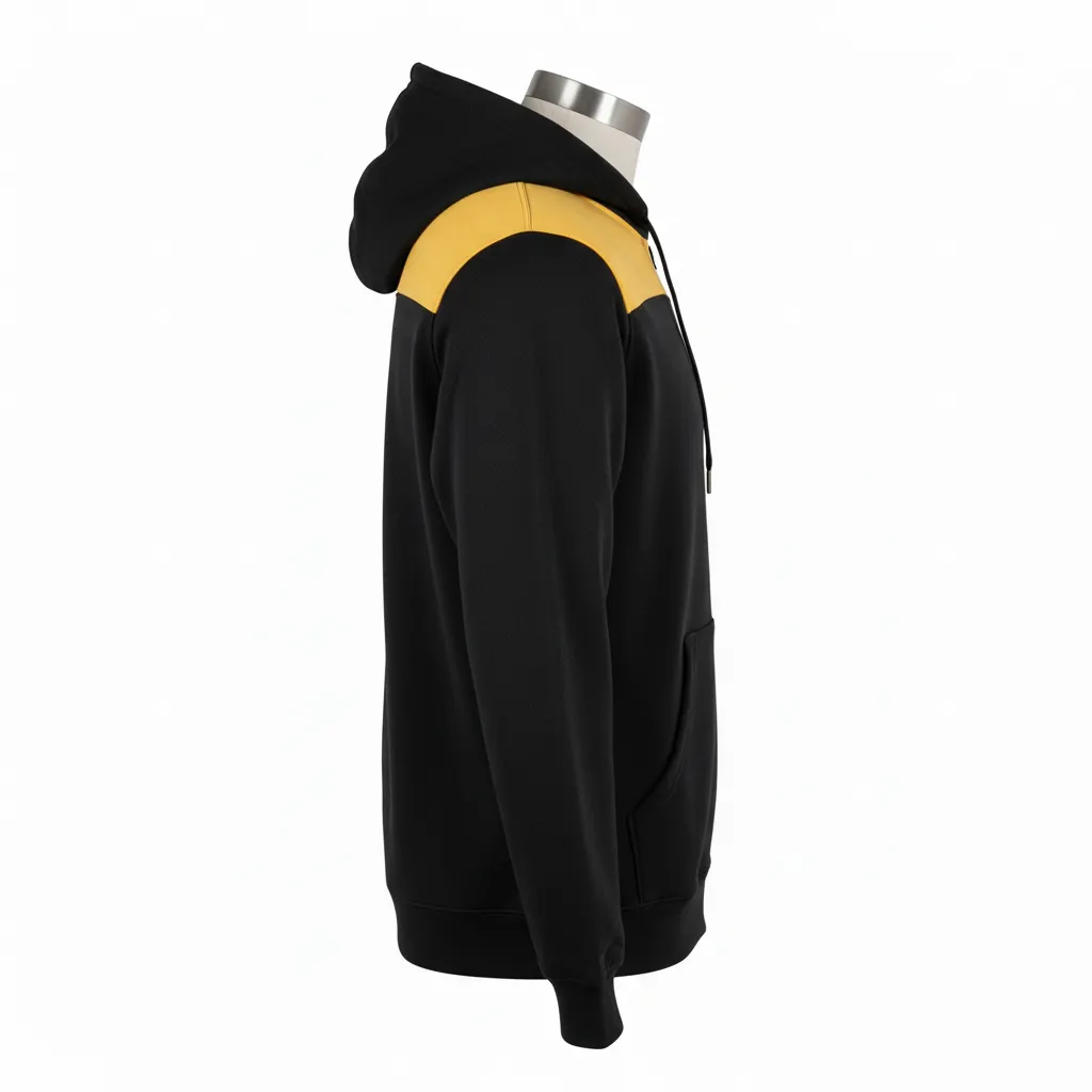 Custom Wrestling Full Zip Hoodie - Black, Gold - Vegas Shoulder Stripe - Side View - Kinexa Sportswear