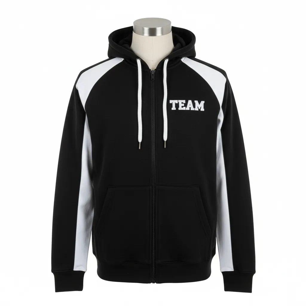 Custom Wrestling Full Zip Hoodie - Black, White - Raglan - Front View - Kinexa Sportswear