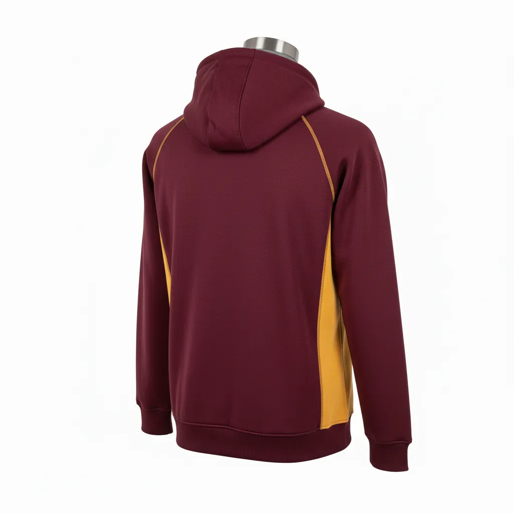 Custom Wrestling Full Zip Hoodie - Burgundy, Gold - Vegas Side Panel - Back View - Kinexa Sportswear
