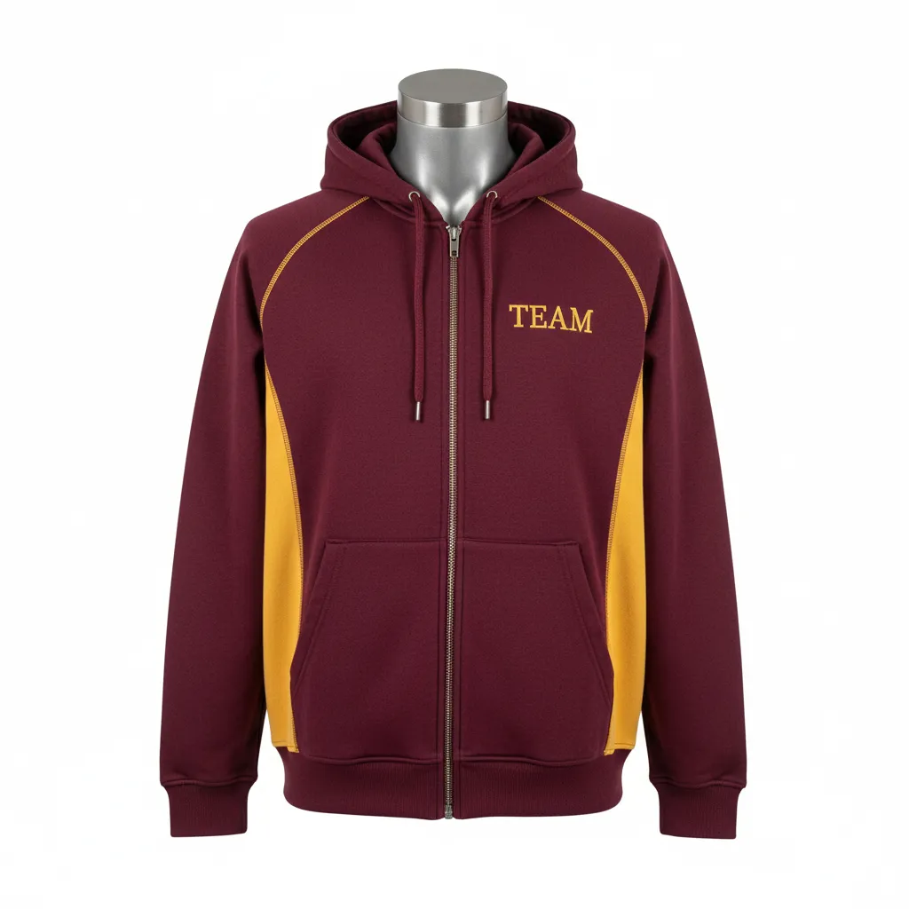Custom Wrestling Full Zip Hoodie - Burgundy, Gold - Vegas Side Panel - Front View - Kinexa Sportswear