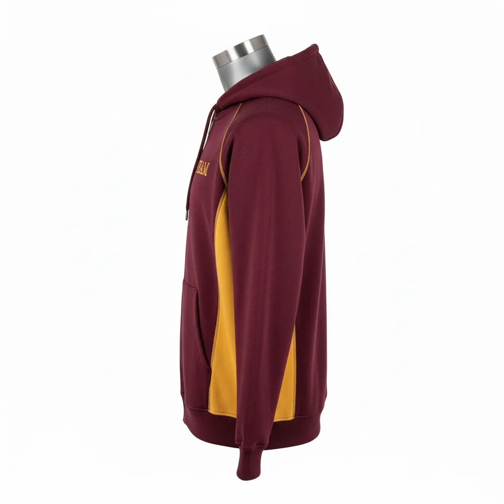 Custom Wrestling Full Zip Hoodie - Burgundy, Gold - Vegas Side Panel - Side View - Kinexa Sportswear