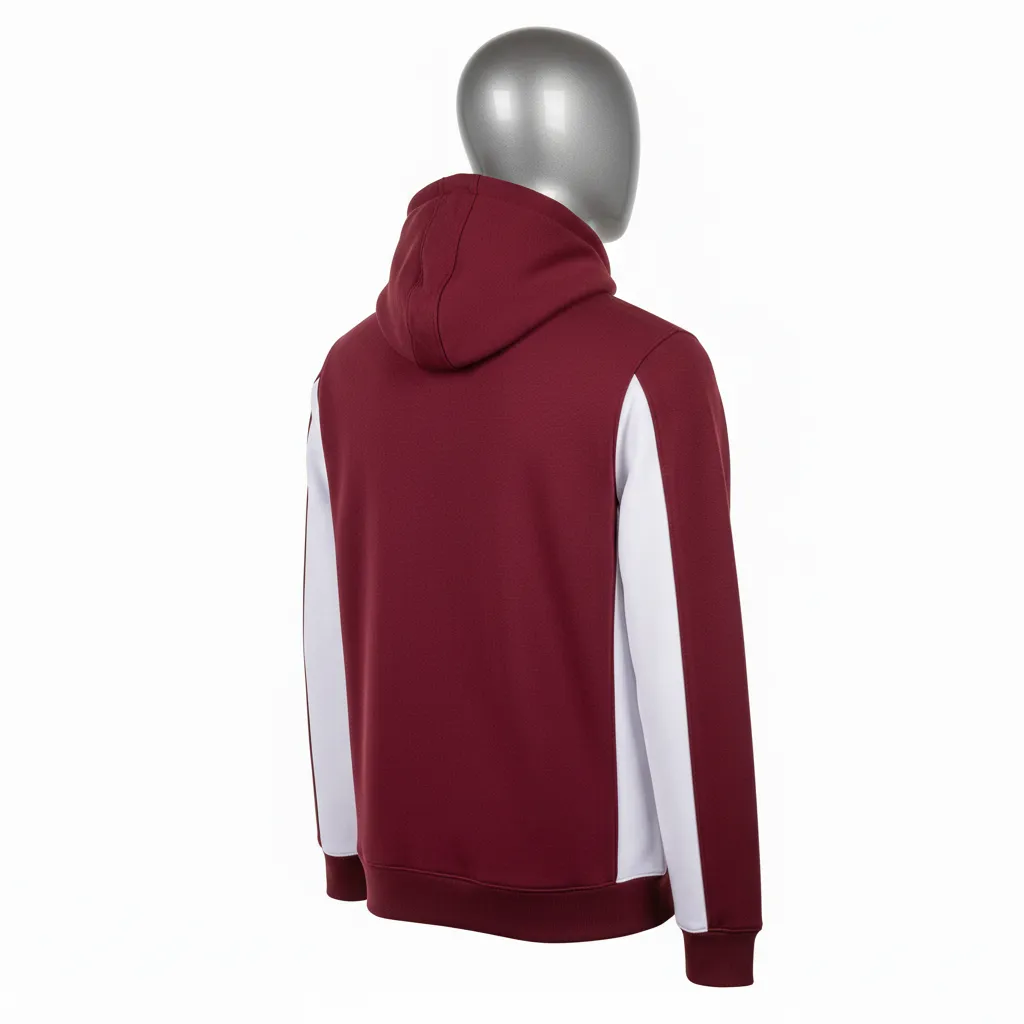 Custom Wrestling Full Zip Hoodie - Burgundy, White - Side Panel - Back View - Kinexa Sportswear