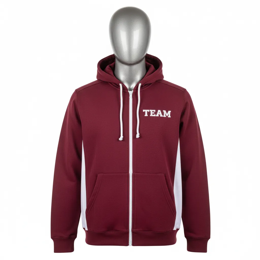 Custom Wrestling Full Zip Hoodie - Burgundy, White - Side Panel - Front View - Kinexa Sportswear