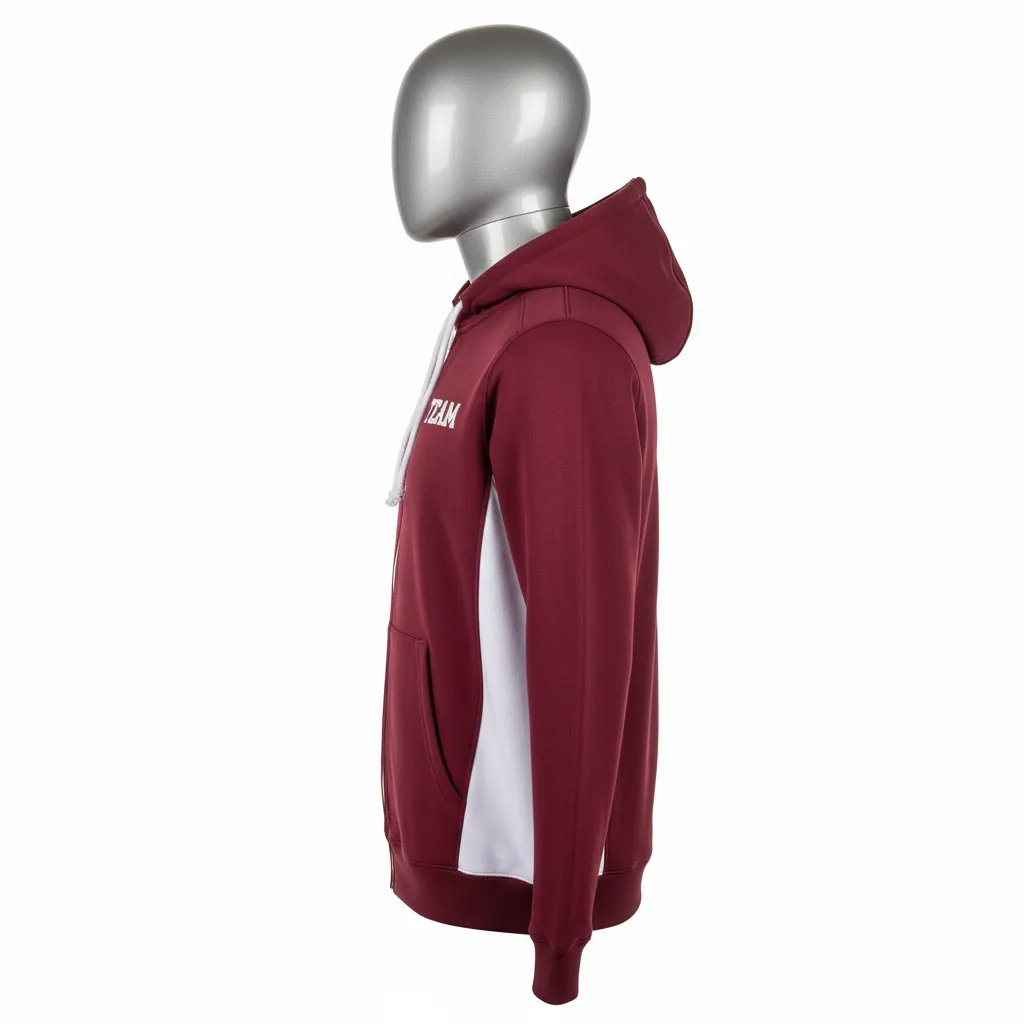 Custom Wrestling Full Zip Hoodie - Burgundy, White - Side Panel - Side View - Kinexa Sportswear