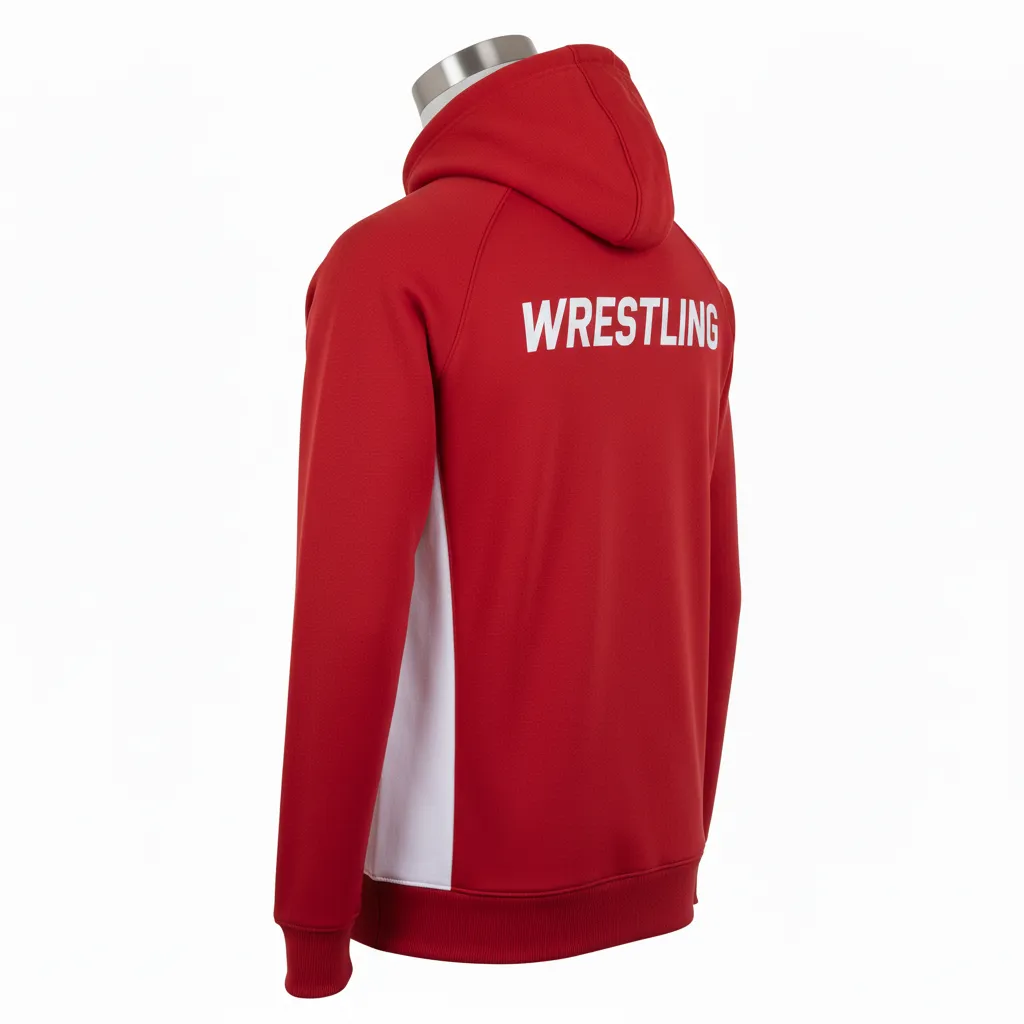 Custom Wrestling Full Zip Hoodie - White - Cardinal Side Panel - Back View - Kinexa Sportswear