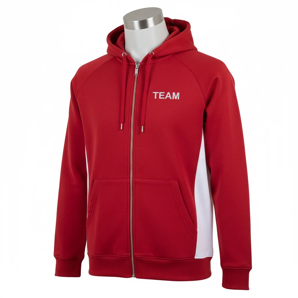 Custom Wrestling Full Zip Hoodie - White - Cardinal Side Panel - Front View - Kinexa Sportswear