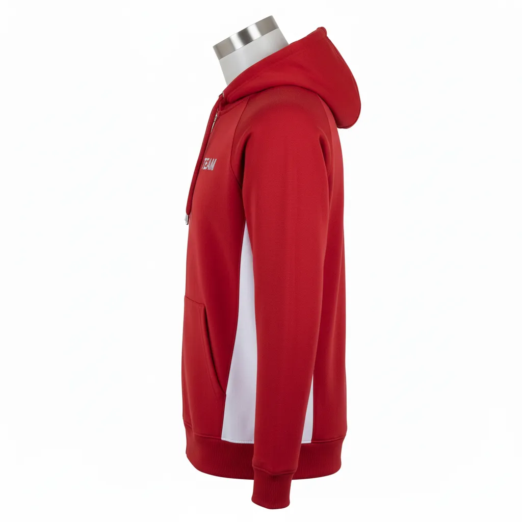Custom Wrestling Full Zip Hoodie - White - Cardinal Side Panel - Side View - Kinexa Sportswear