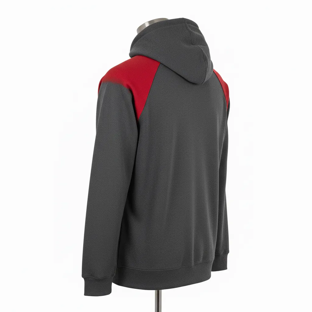Custom Wrestling Full Zip Hoodie - Red - Charcoal Shoulder Panel - Back View - Kinexa Sportswear