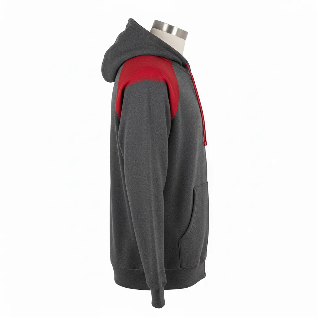 Custom Wrestling Full Zip Hoodie - Red - Charcoal Shoulder Panel - Side View - Kinexa Sportswear