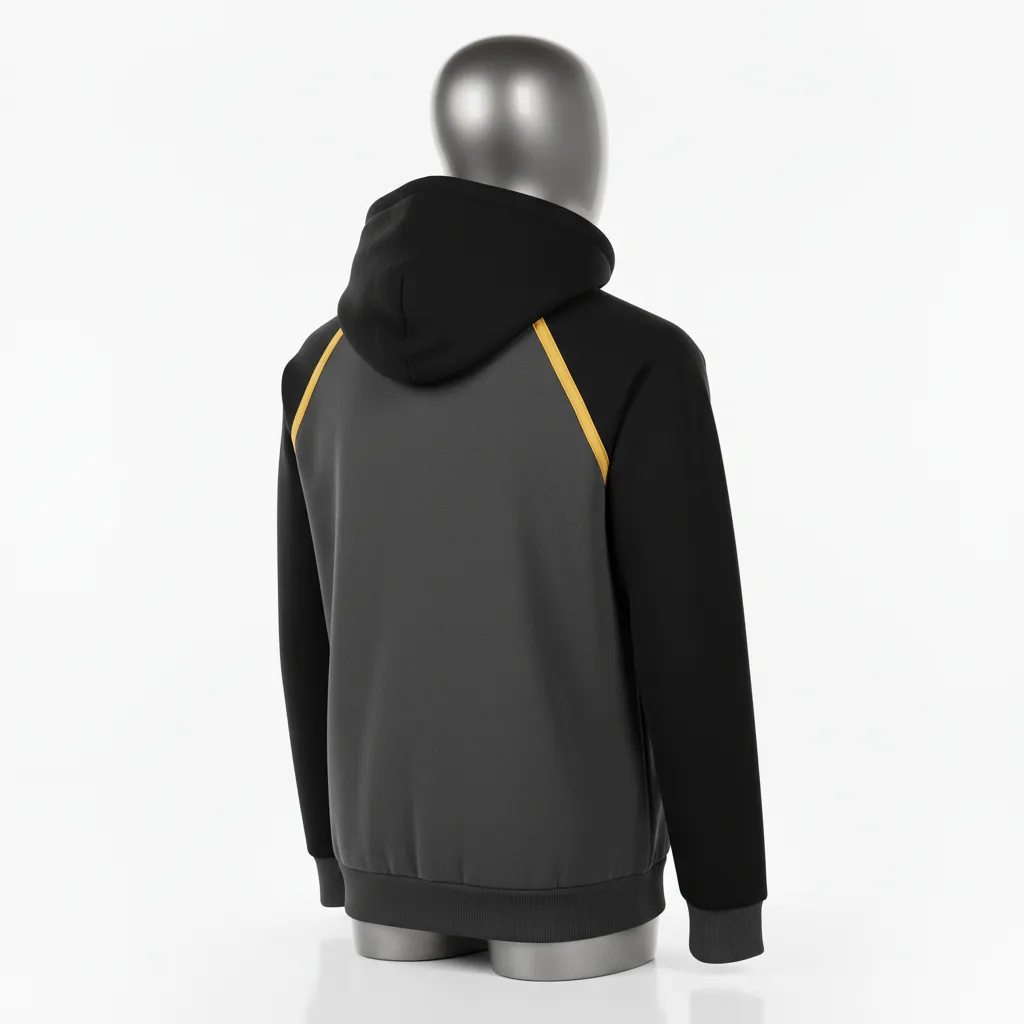 Custom Wrestling Full Zip Hoodie - Gold - Charcoal Vegas Shoulder Stripe - Back View - Kinexa Sportswear