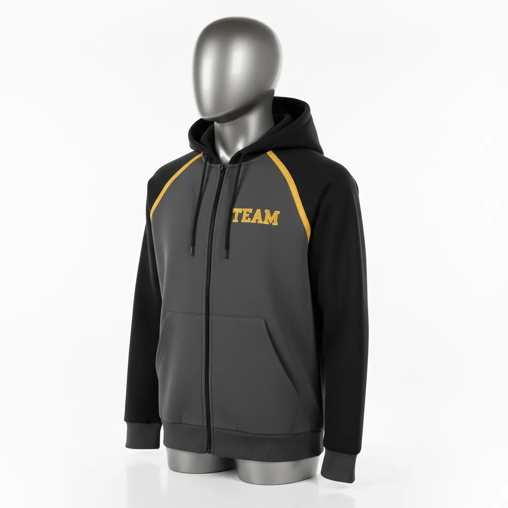 Custom Wrestling Full Zip Hoodie - Gold - Charcoal Vegas Shoulder Stripe - Front View - Kinexa Sportswear