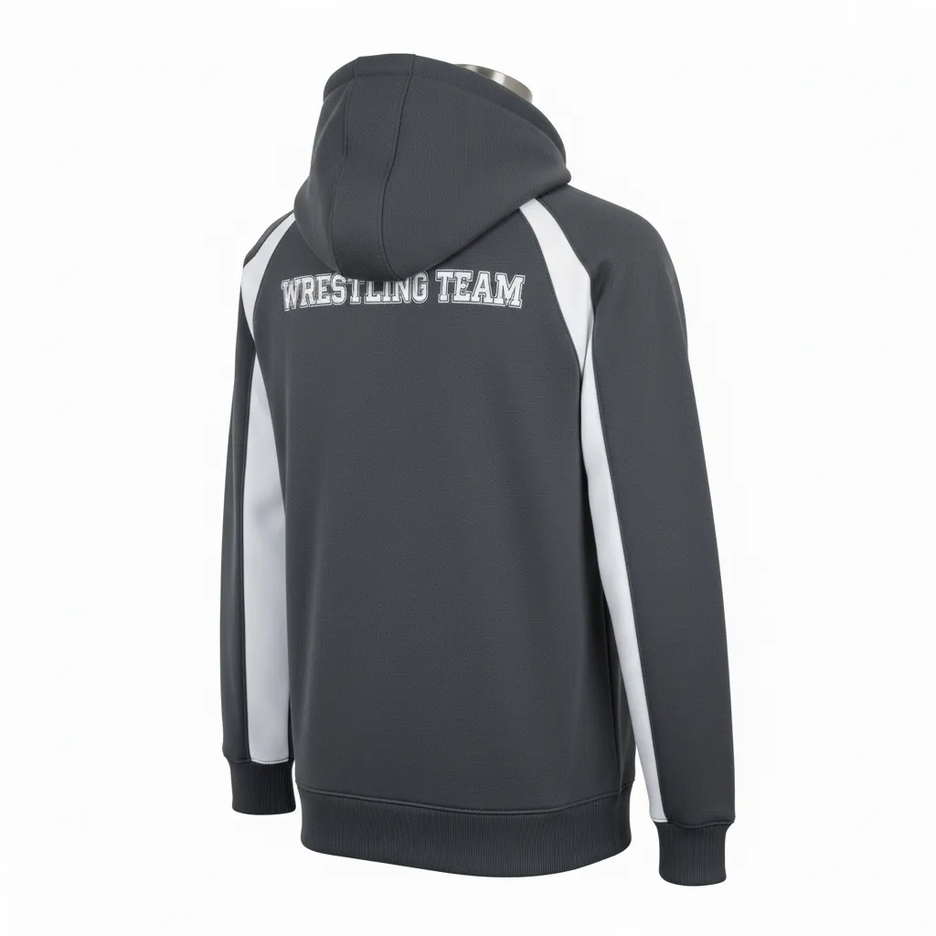 Custom Wrestling Full Zip Hoodie - White - Charcoal Raglan - Back View - Kinexa Sportswear