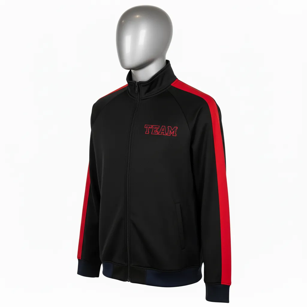 Custom Wrestling Full Zip Warmup Jacket - Black, Red - Raglan - Front View - Kinexa Sportswear