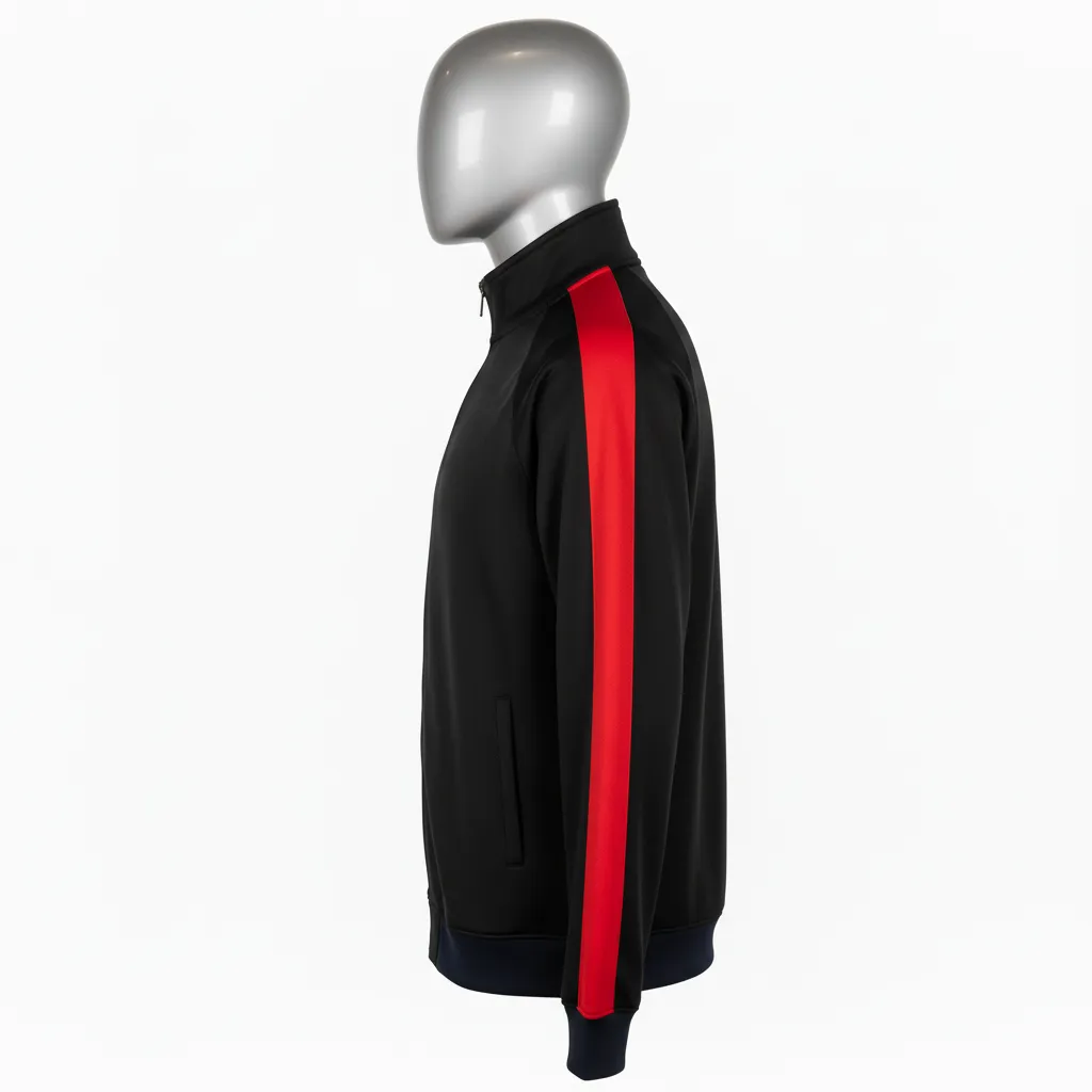 Custom Wrestling Full Zip Warmup Jacket - Black, Red - Raglan - Side View - Kinexa Sportswear