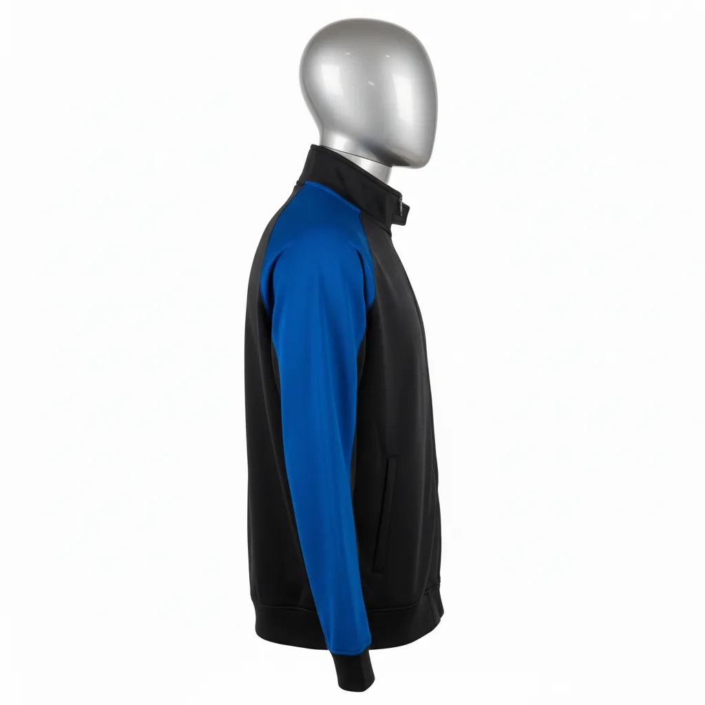 Custom Wrestling Full Zip Warmup Jacket - Black - Royal Raglan - Side View - Kinexa Sportswear