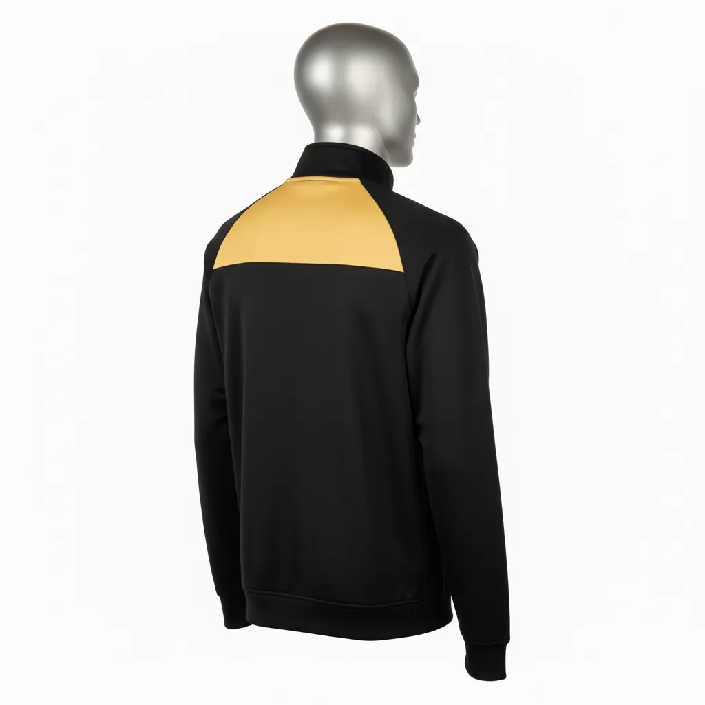 Custom Wrestling Full Zip Warmup Jacket - Black, Gold - Vegas Shoulder Stripe - Back View - Kinexa Sportswear