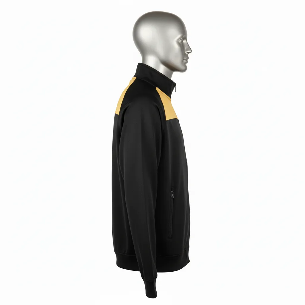 Custom Wrestling Full Zip Warmup Jacket - Black, Gold - Vegas Shoulder Stripe - Side View - Kinexa Sportswear