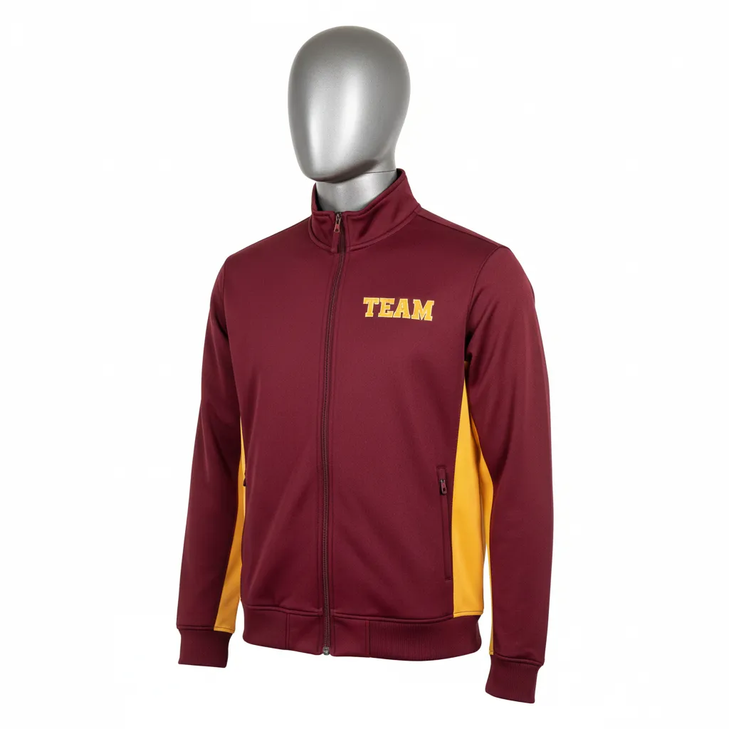 Custom Wrestling Full Zip Warmup Jacket - Burgundy, Gold - Vegas Side Panel - Front View - Kinexa Sportswear